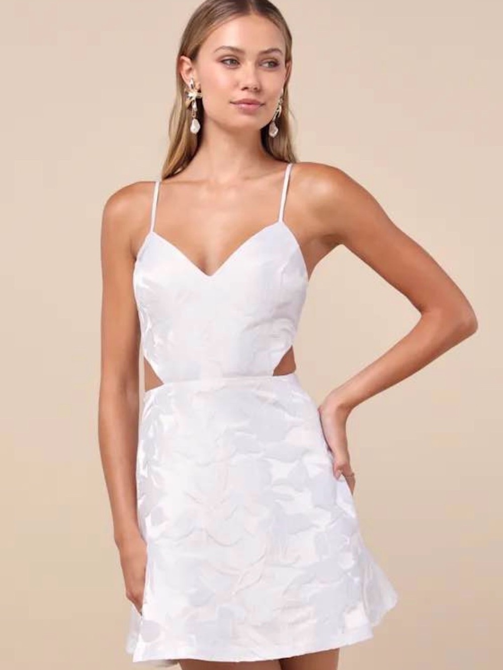 Lulus White Jacquard Cutout Bow Mini Dress - NWOT size XL